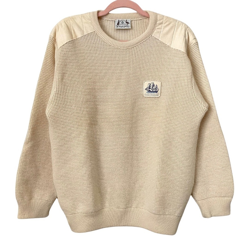 Vintage Hysport‎ Sweater Womens 16 Butter Yellow Nautical Ship Elbow Patches